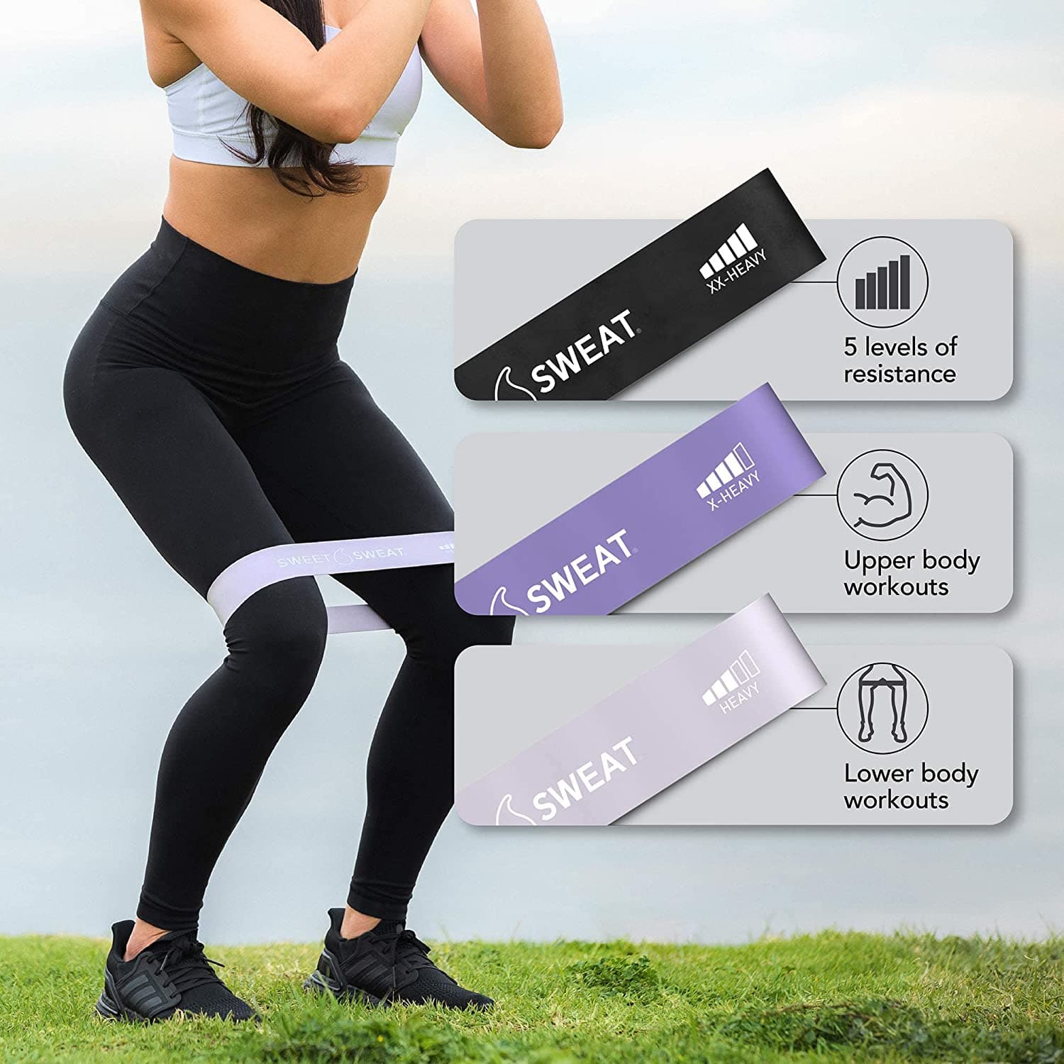 Woman using Sweet Sweat® Mini Loop resistance bands.